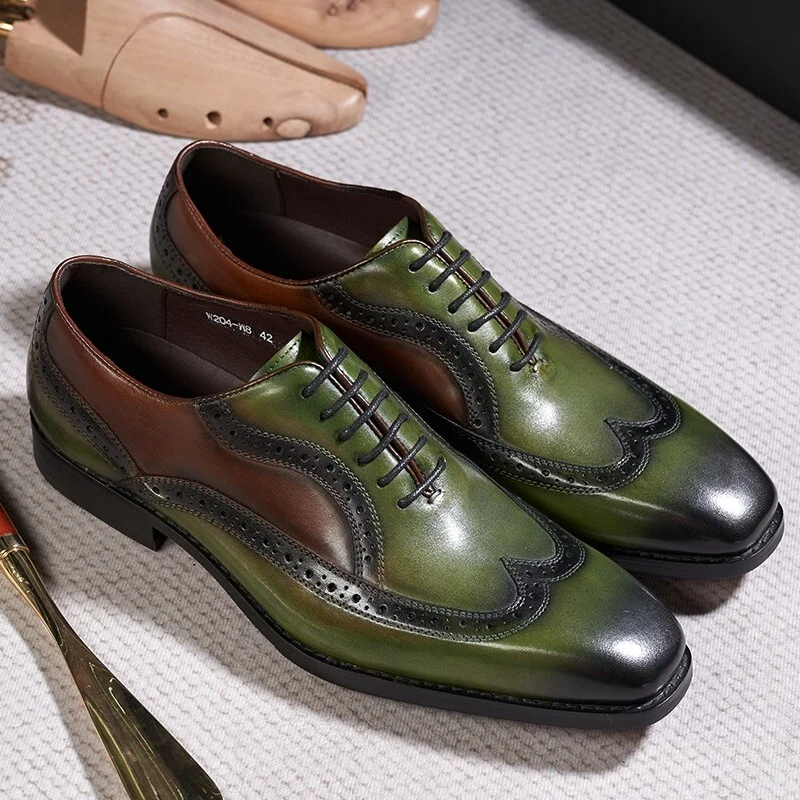 Klassieke lederen heren groene schoenen