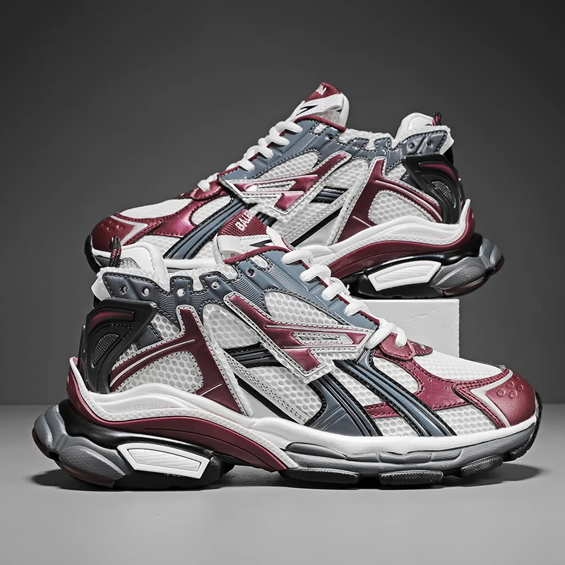 Mode bordeauxrode hardloopschoenen voor heren sneakers