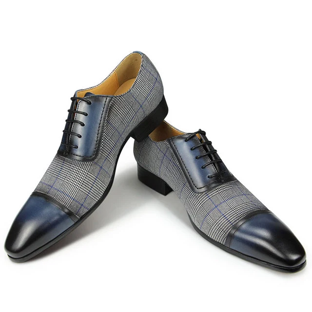 Elegante zakelijke blauwe blazers leren herenschoenen