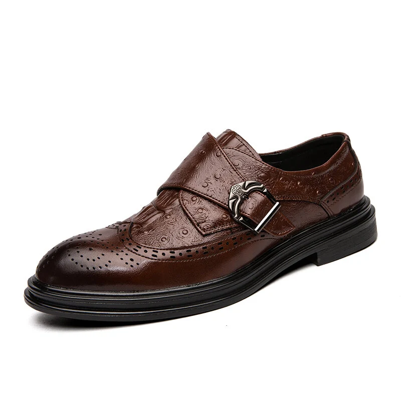 Broguo Retro Metalen Gesp Draagbare Zakelijke Casual Heren Kleding Schoenen