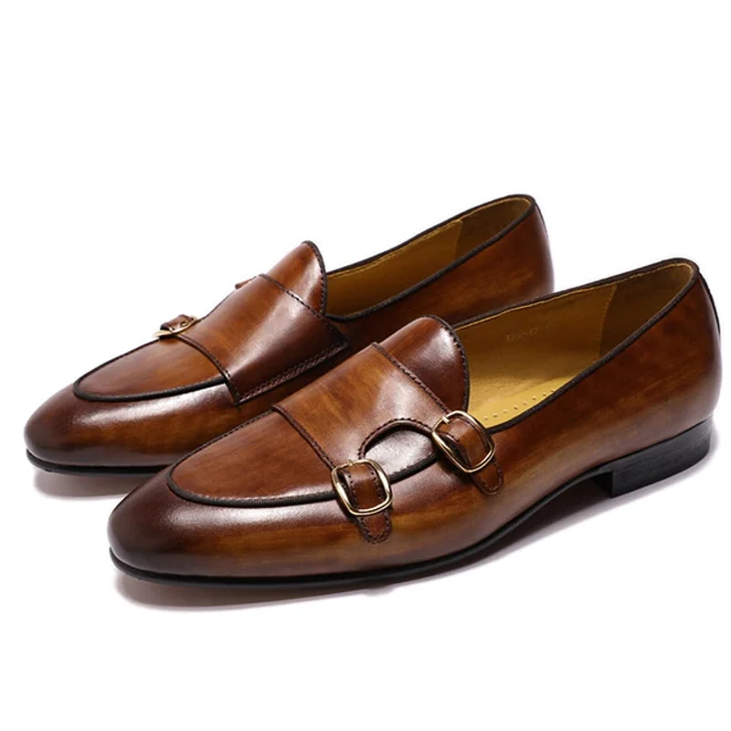 Heren loafers lederen schoenen met monniksband
