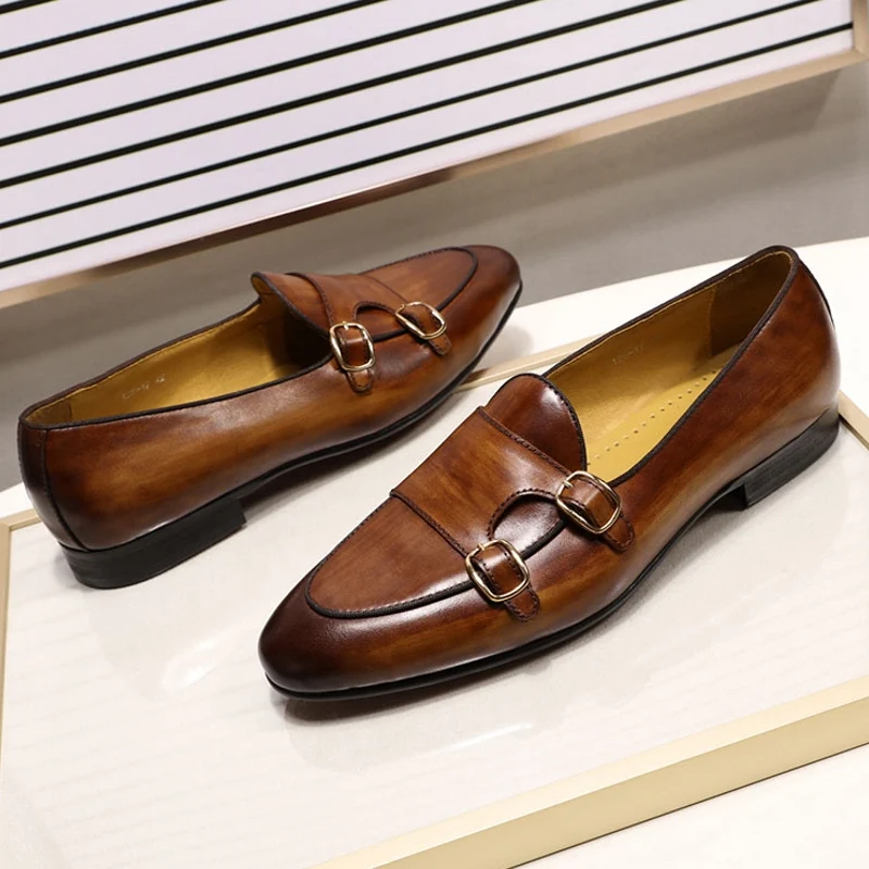 Heren loafers lederen schoenen met monniksband