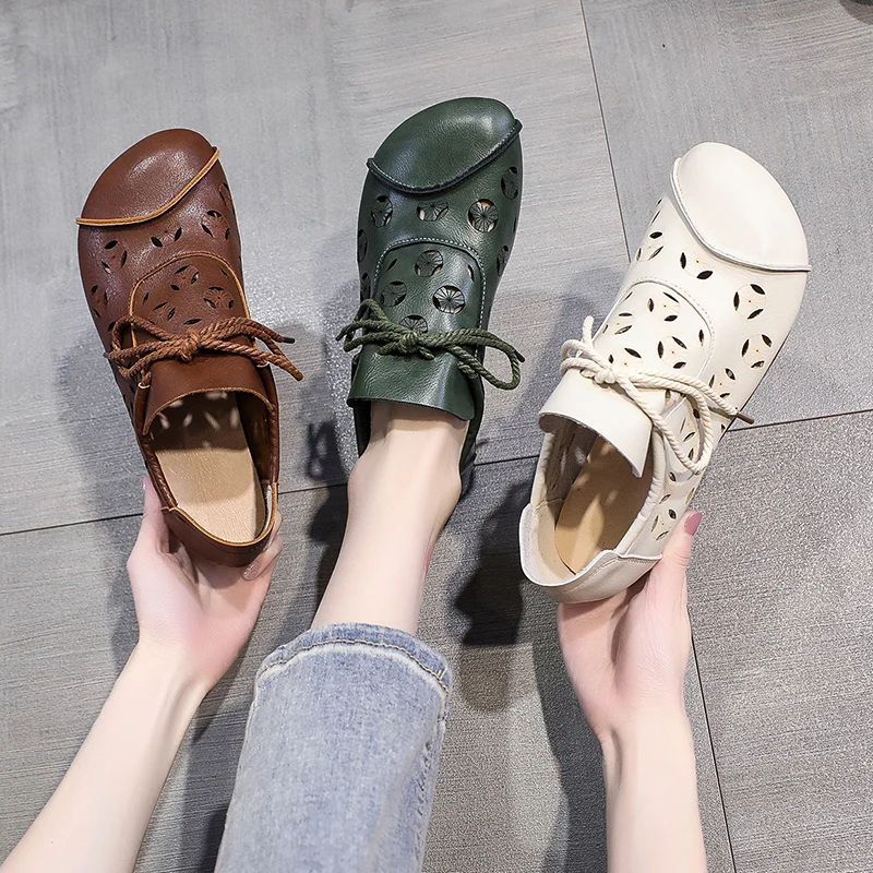 Dames casual comfortabele lederen handgemaakte schoenen
