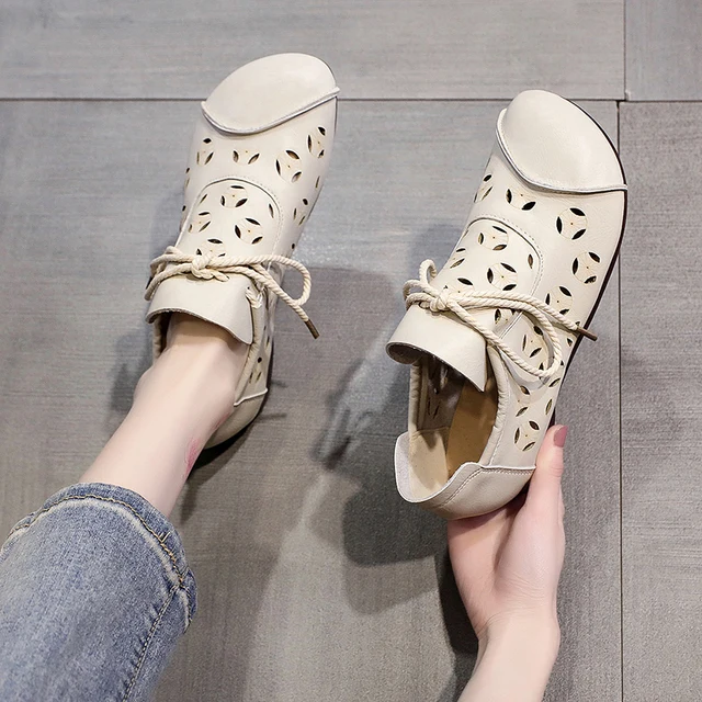 Dames casual comfortabele lederen handgemaakte schoenen
