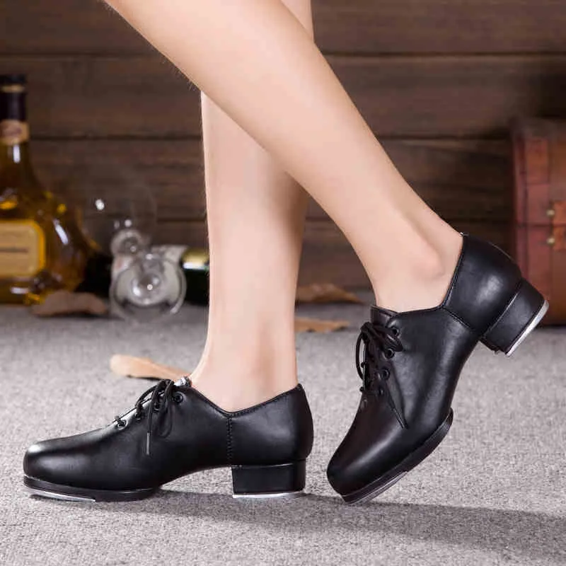 Lederen volwassen tapdans aluminium plaatschoenen