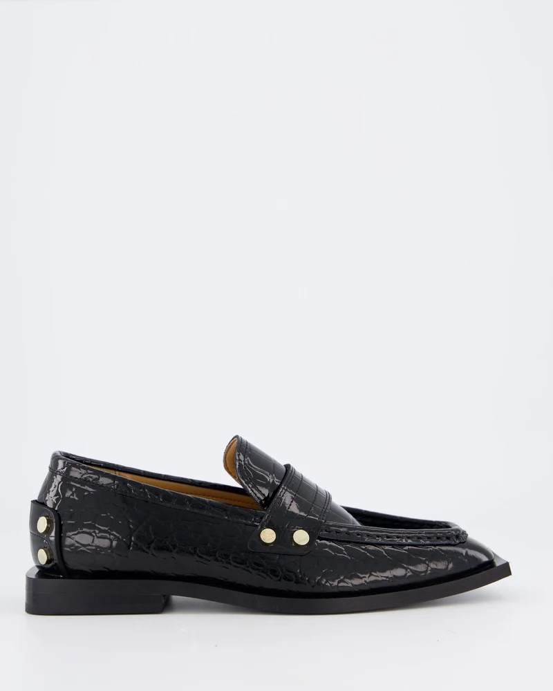 Dames Black Croco Loafers