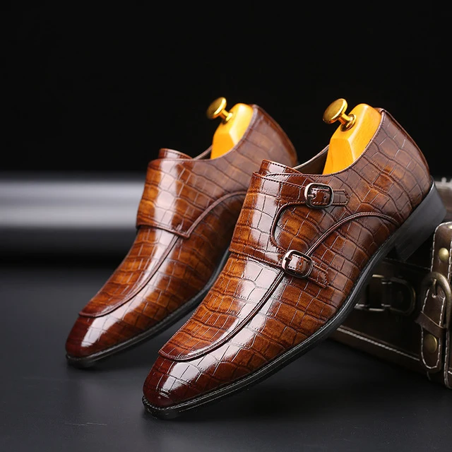 Klassieke platte feestschoenen voor heren met krokodilpatroon