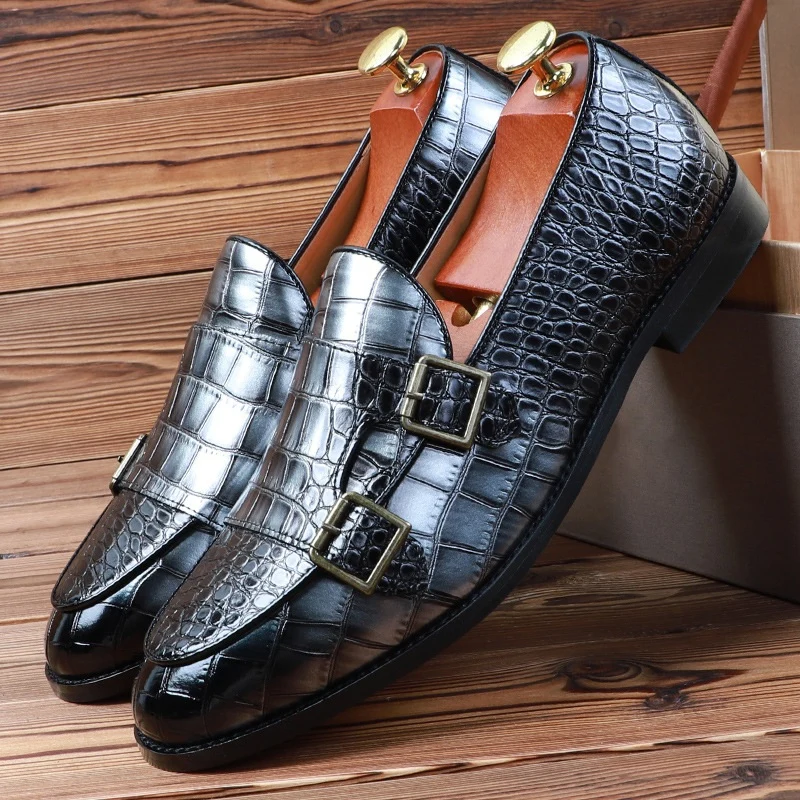 Mode puntige krokodil patroon mannen kleding schoenen