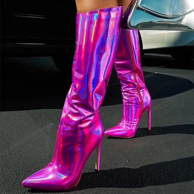 Trendy Meisjes Spitse Neus Stiletto Hoge Hakken Dij Hoge Laarzen