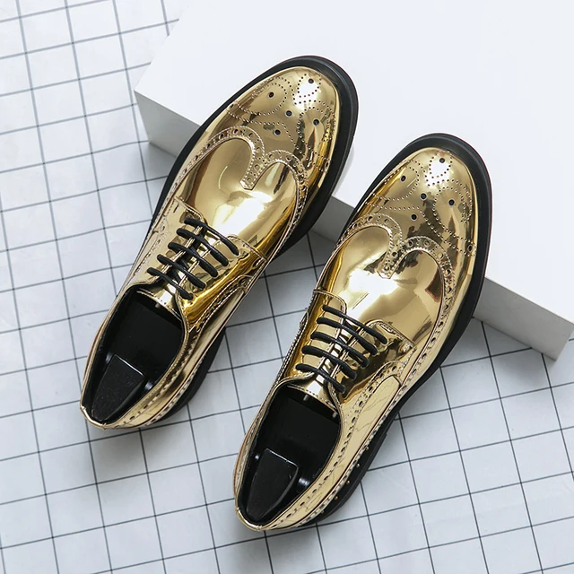 Mannen kleden schoenen goud brogue schoenen bruiloft vetersluiting