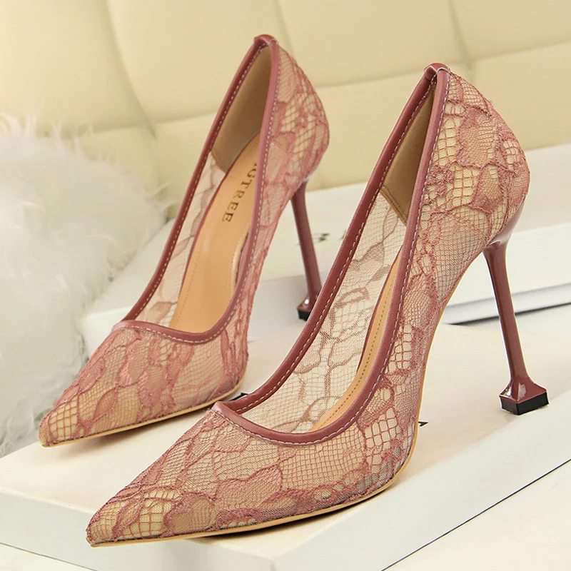 Bruiloft Nachtclub Feestschoenen Spitse neus Sexy hakken 9.5 cm
