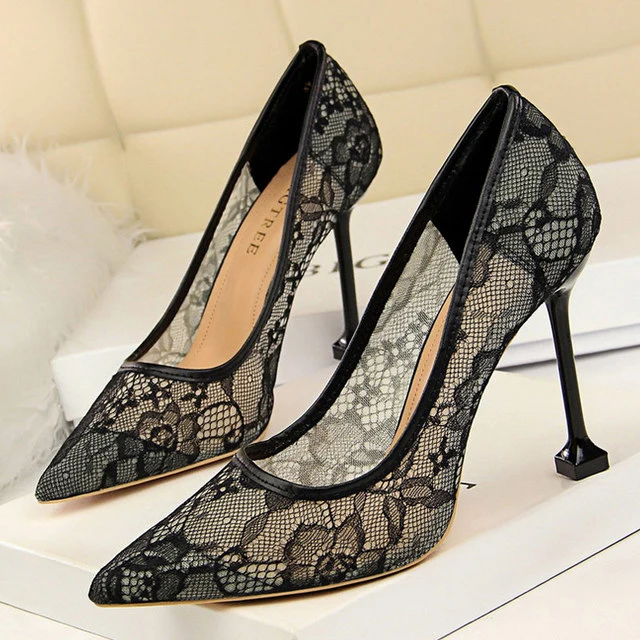Bruiloft Nachtclub Feestschoenen Spitse neus Sexy hakken 9.5 cm