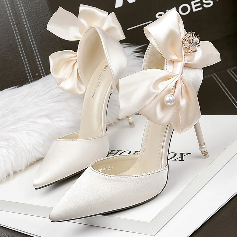 Sexy Parel Vrouwen Pompen Boog-knoop Trouwschoenen
