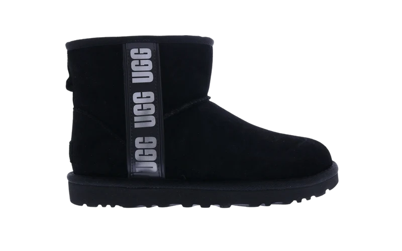 UGG Dames Classic Mini Side Logo Zwart enkellaarsjes