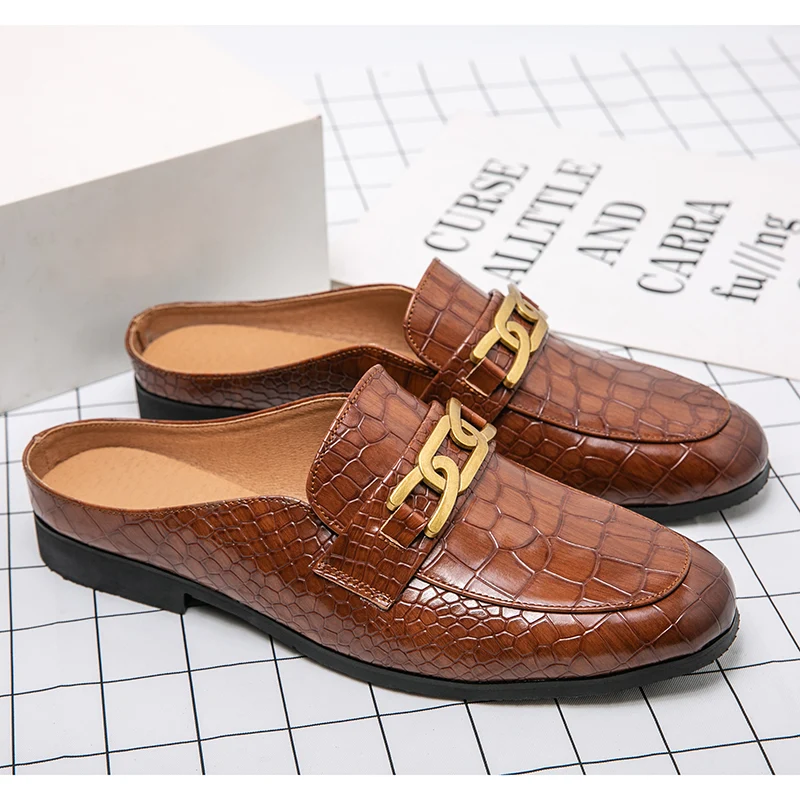 Heren Half Schoenen Zwarte Pantoffels Mode Loafers Leer