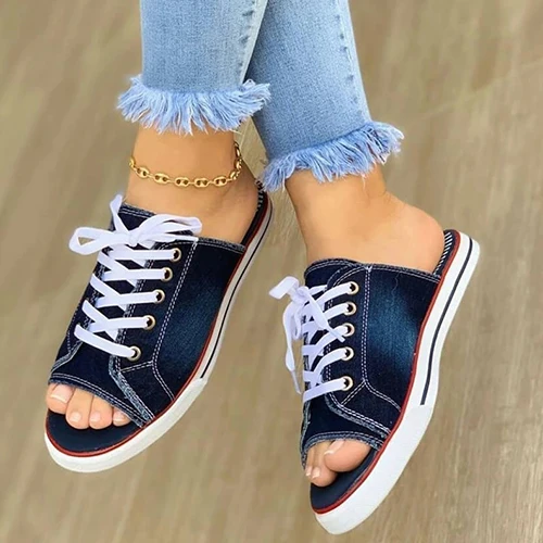 Casual canvas damesschoenen Lace-up pantoffels met open tenen