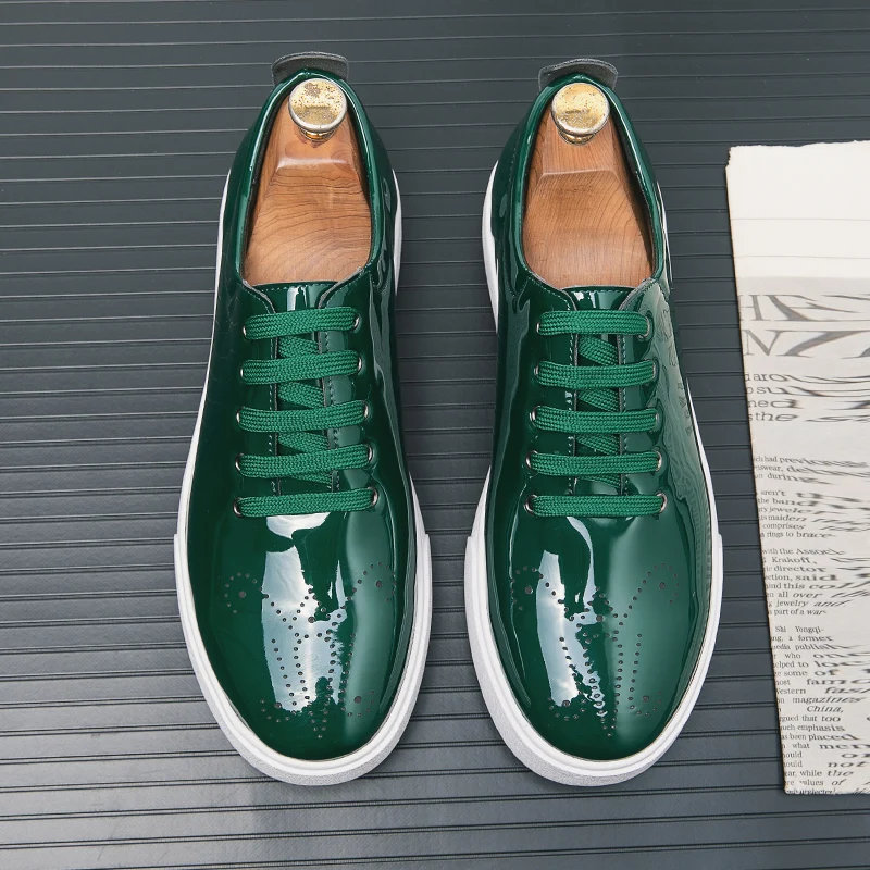 Casual Lakleer Groene Sneakers Heren Schoenen