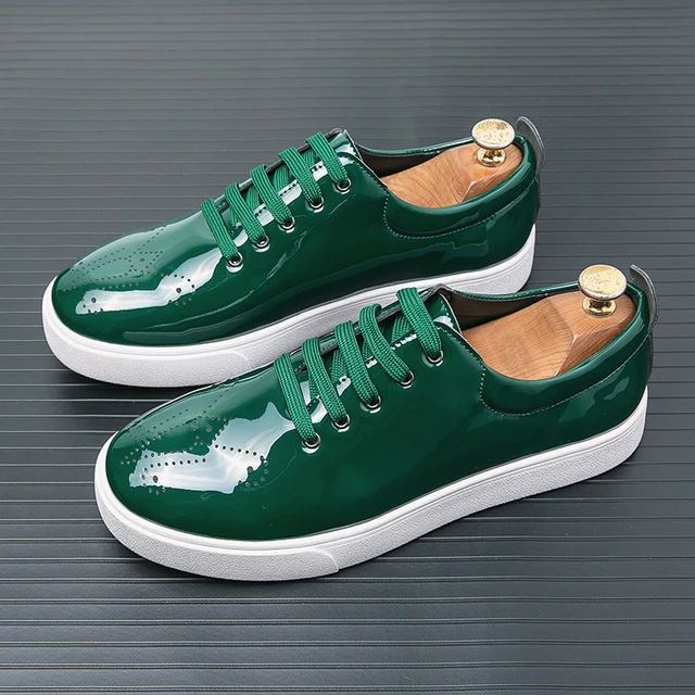 Casual Lakleer Groene Sneakers Heren Schoenen
