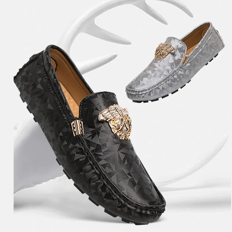 Zilverkleurige casual leren erwtenloafers voor heren