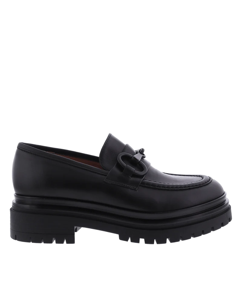 Paris Punk Dames Chunky Loafer Leer Zwart
