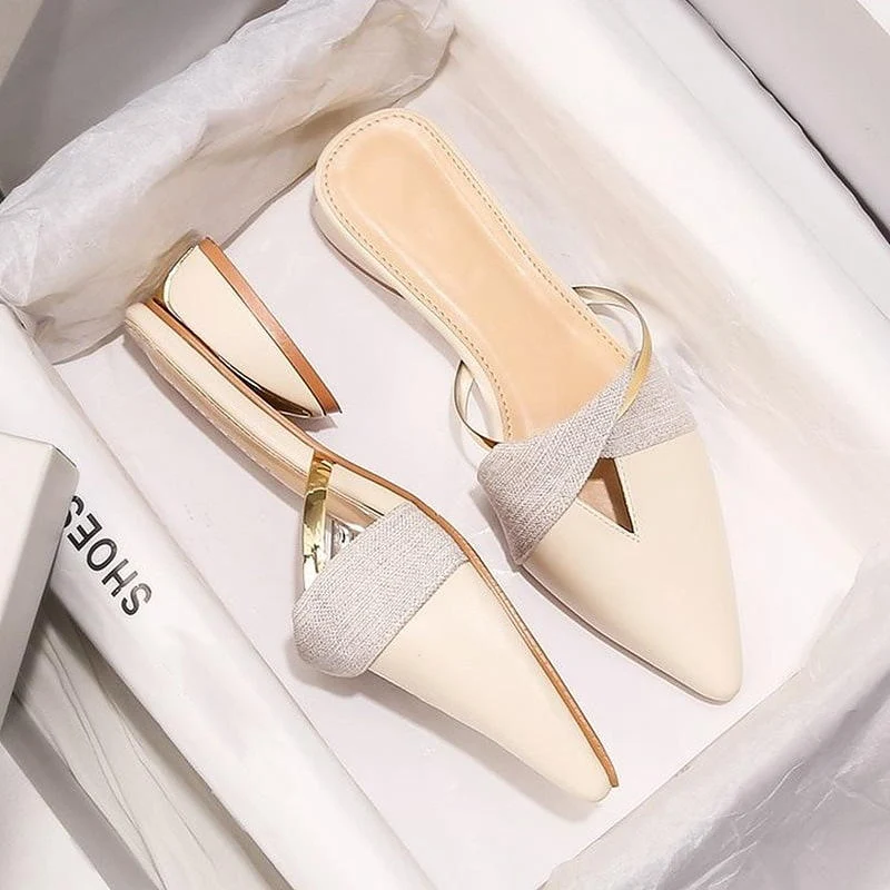 Elegante lage hak dames muilezels kantoorschoenen beige pumps