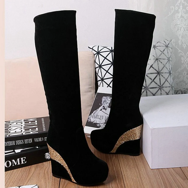 Kalfslaarzen Dames Flock Boots Zwarte Snowboots