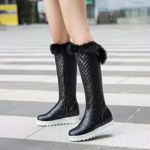 Warme Dames Kniehoge Laarzen Zwarte Snowboots