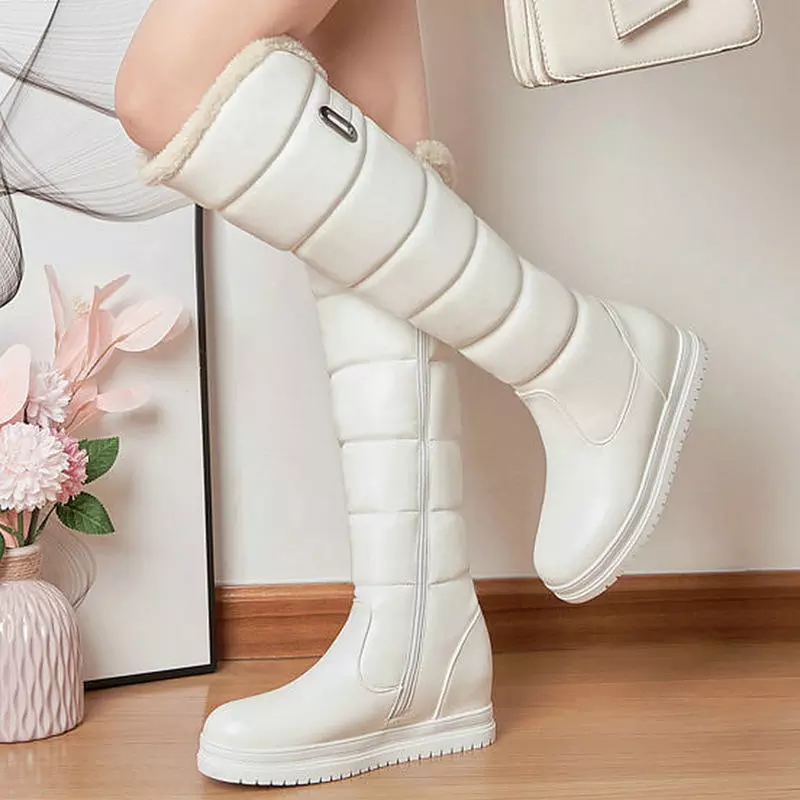 Dames winter warm witte kniehoge laarzen
