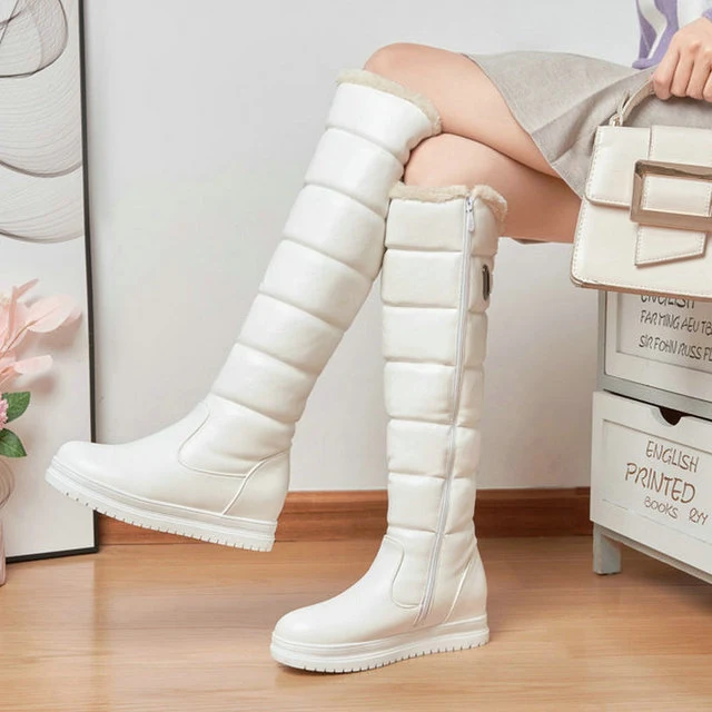 Dames winter warm witte kniehoge laarzen