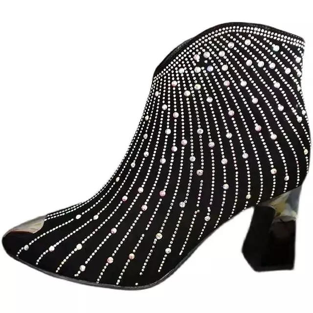 Stijlvolle dames enkellaarsjes met strass voor modieuze herfst/winter
