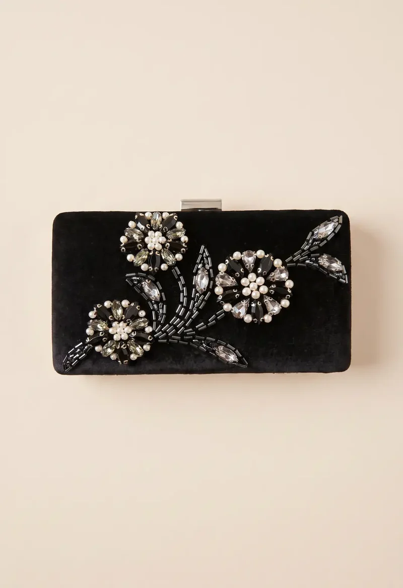 Beaded Velvet Minaudiere Clutch
