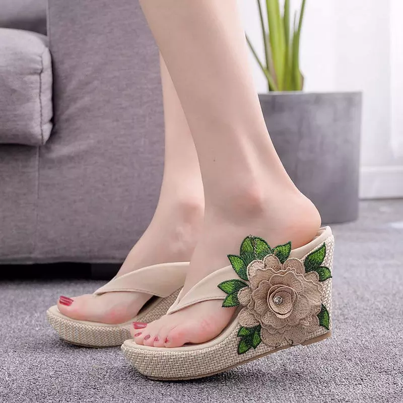 Bloemen Slippers Dikke Bodem Sandalen Sexy Damesschoenen