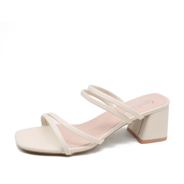 Dames vierkante hakken elegante zomerpantoffels buiten kruisgebonden lederen schoenen