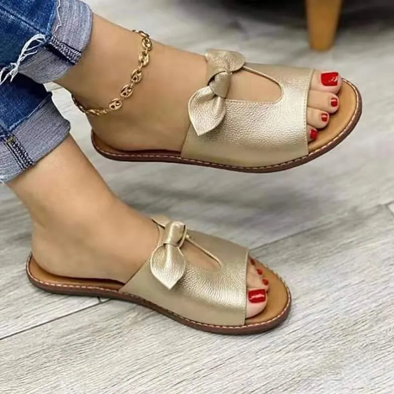 Mode Strik Platte Sandalen Sandalen Comfortabele Zachte Bodem Schoenen