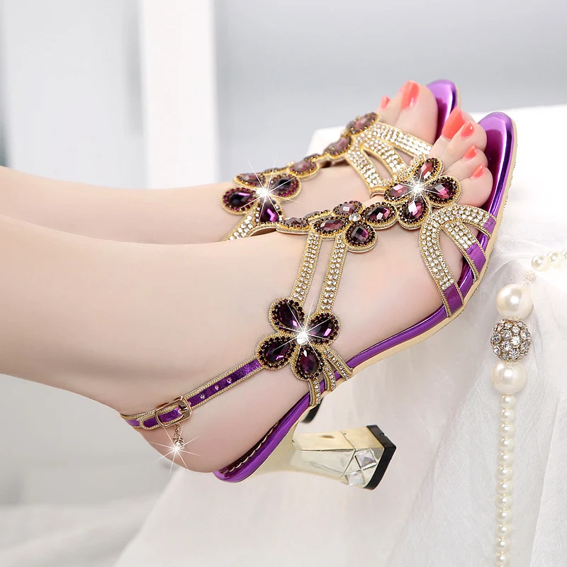 Glitter Strass Glitter Dames Open teen Hakken Feestschoenen