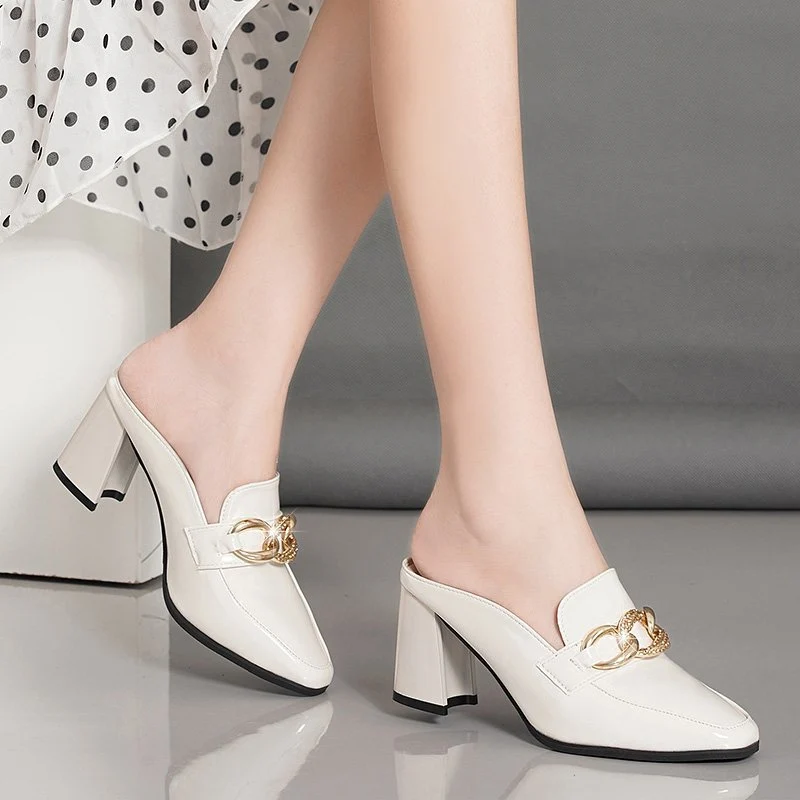 Pantoffels voor dames met hakken Dekken zachte comfortabele rubberen gesp Luxe hakken