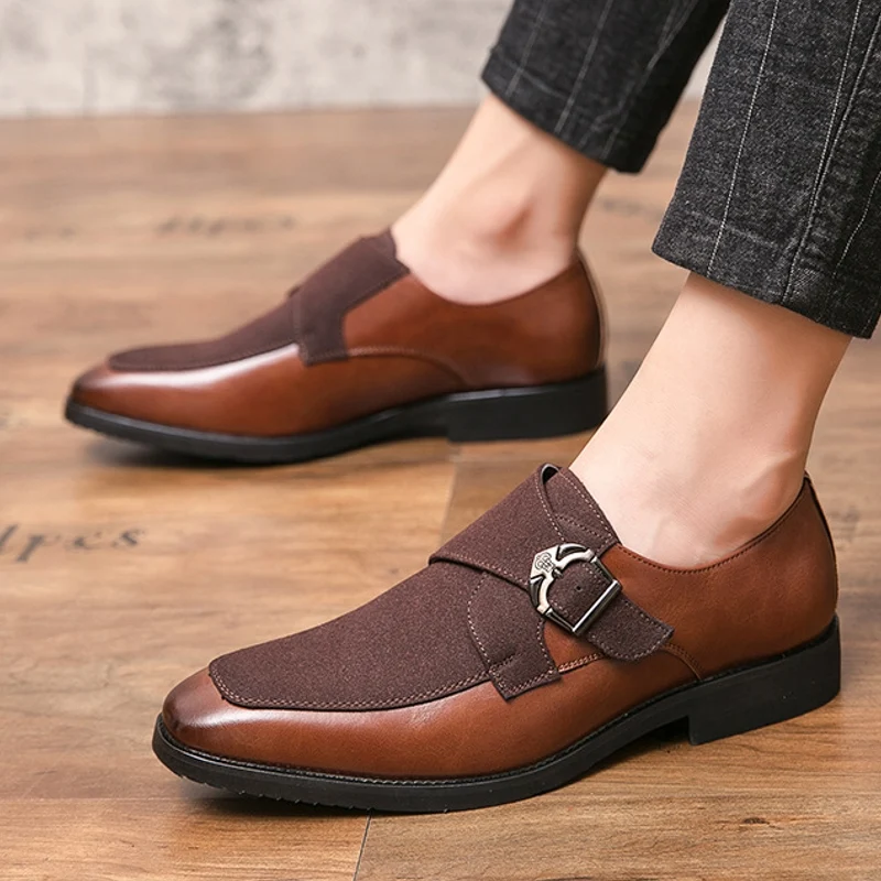 Retro metalen gesp leer splitsen synthetisch suède draagbare zakelijke casual herenkleding schoenen