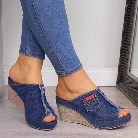 Jean sandalen blauwe en zwarte denim schoenen