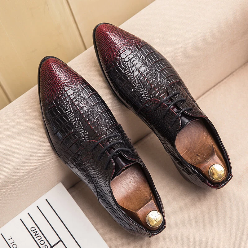 Krokodil Aderen Lace-up Puntige Toemal Zakelijke Jurk Heren Kleding Schoenen