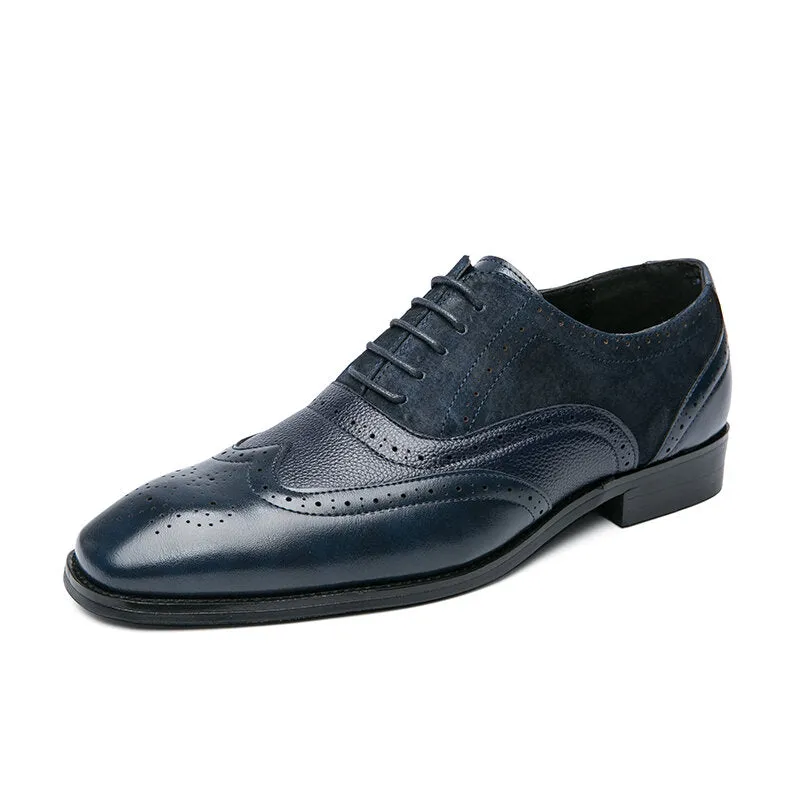 Zakelijke leren jurk Herenkleding Schoenen Veterschoenen Kleurblokkering Vierkante neus