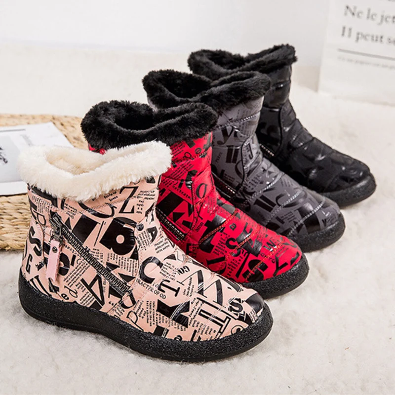 Ronde neus Warme voering Waterdichte doek Rits enkel Snowboots voor meisjes