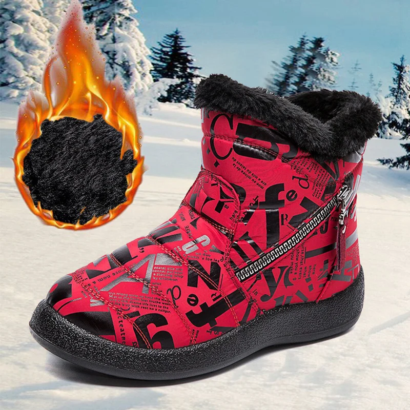 Ronde neus Warme voering Waterdichte doek Rits enkel Snowboots voor meisjes