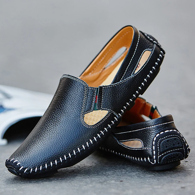 Loafers Heren lederen handgemaakte gat casual schoenen zwarte loafers