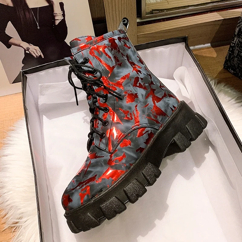 Hoge plateauschoenen Martin Boots Camouflage rubberen laarzen 5cm