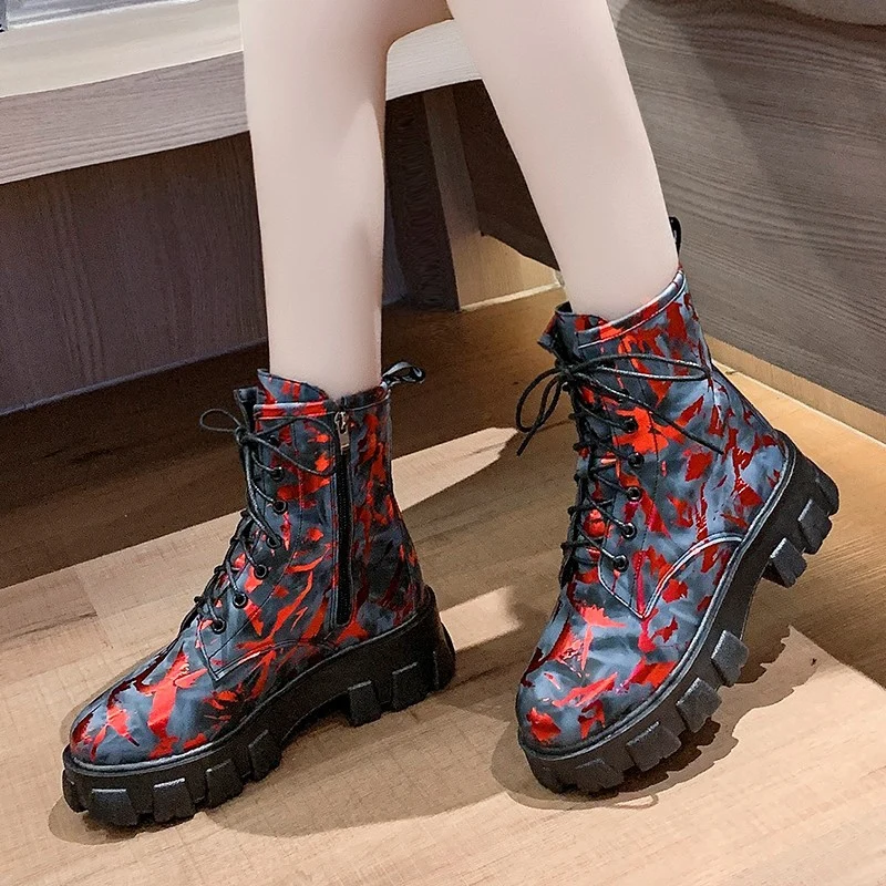 Hoge plateauschoenen Martin Boots Camouflage rubberen laarzen 5cm