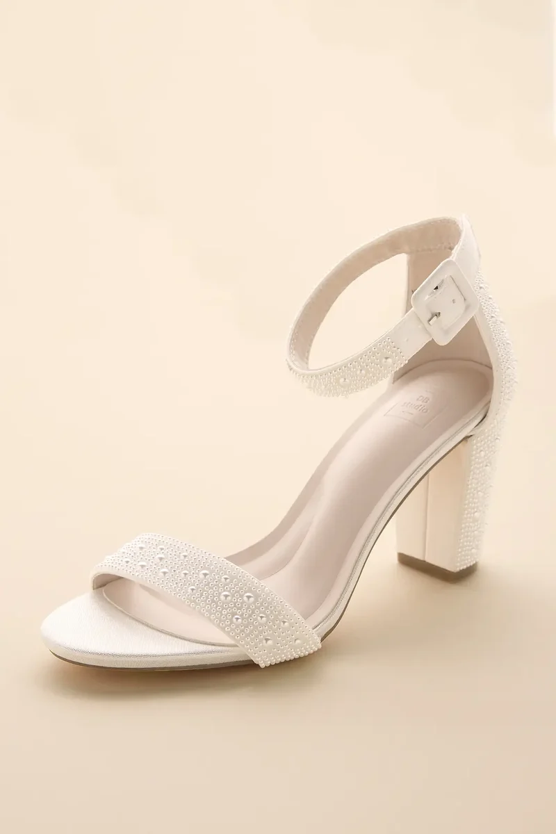 Pearl Encrusted Block Heel Sandals