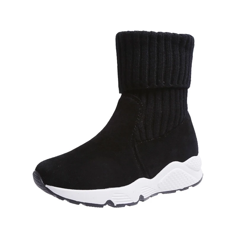 Vrouwen Winter gebreide Sokken Enkellaarsjes Vrouw Schoenen Pluche Platform Dames Twee Slijtage Laarzen