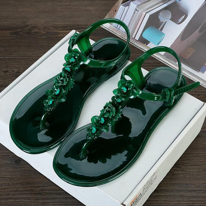 Vrouwen sandalen zomer vrouwen platte sandalen bloem decor vrouwen strand gelei schoenen antislip slippers vakantie strand slippers
