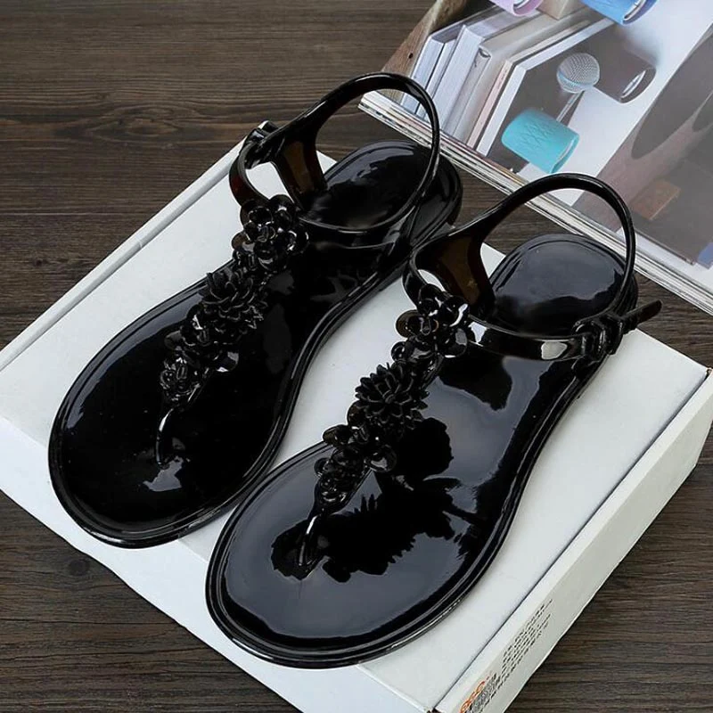 Vrouwen sandalen zomer vrouwen platte sandalen bloem decor vrouwen strand gelei schoenen antislip slippers vakantie strand slippers