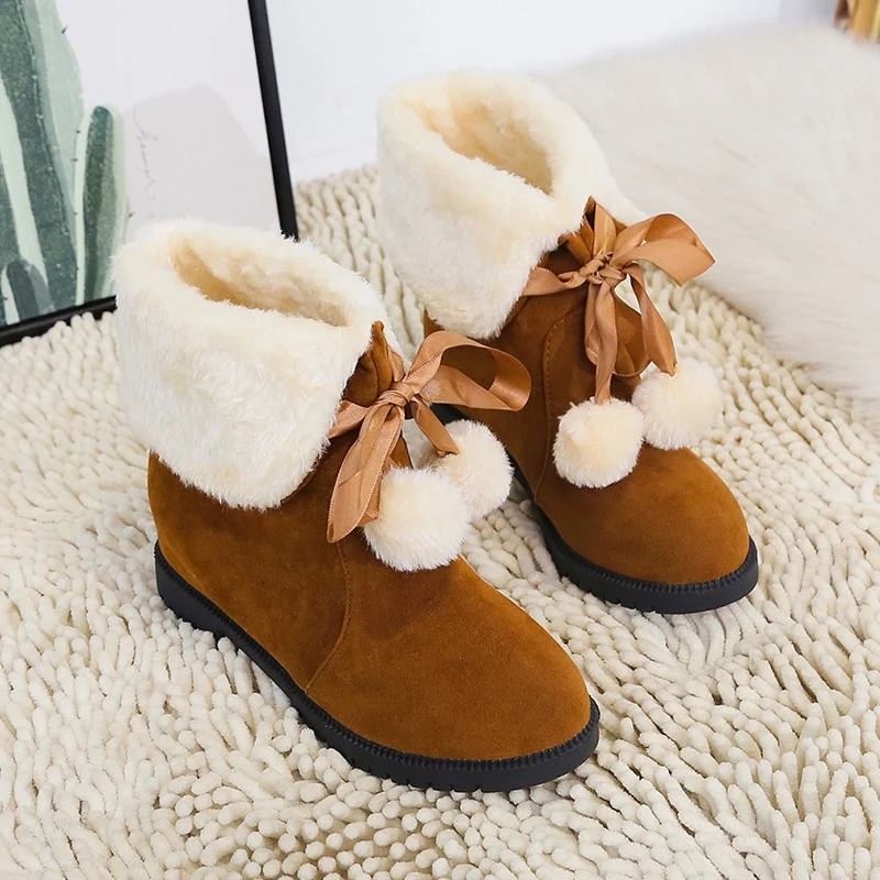 Winter Flock Leer Warme Sneeuwschoenen Dames Laarzen Halverwege de kuit Pluche Bont Fluwelen Laarzen Schoenen Booties Vrouw